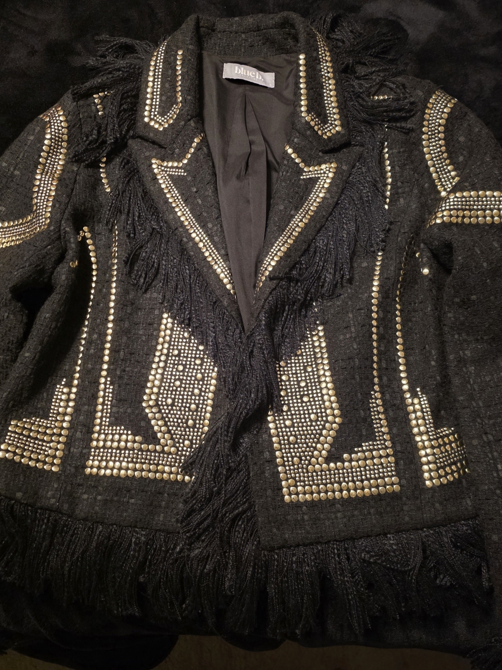 Black Studded Fringe Jacket Size Large